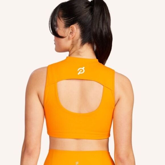 Peloton‎ Women’s M Cadet Rib High Neck Cutout Sports Bra Bright Orange Athletic - Picture 6 of 12